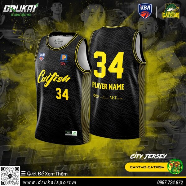 Áo đấu bóng rổ CLB Cần Thơ Catfish City 2024 – Đen Vàng Neon