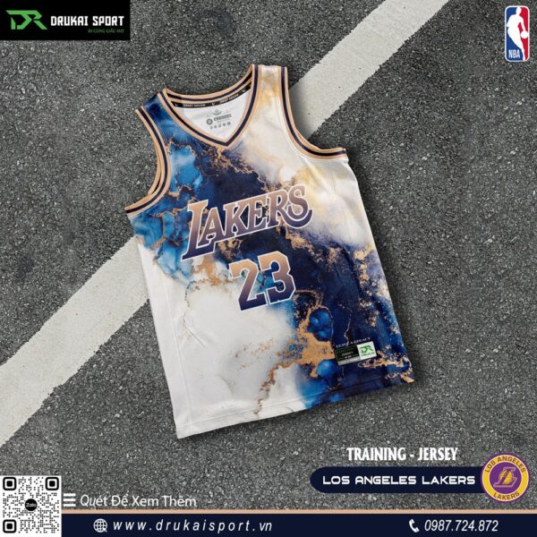 Áo Tập Thể Thao Los Angeles Lakers Màu Loang Trắng Xanh Vàng – Mẫu 03