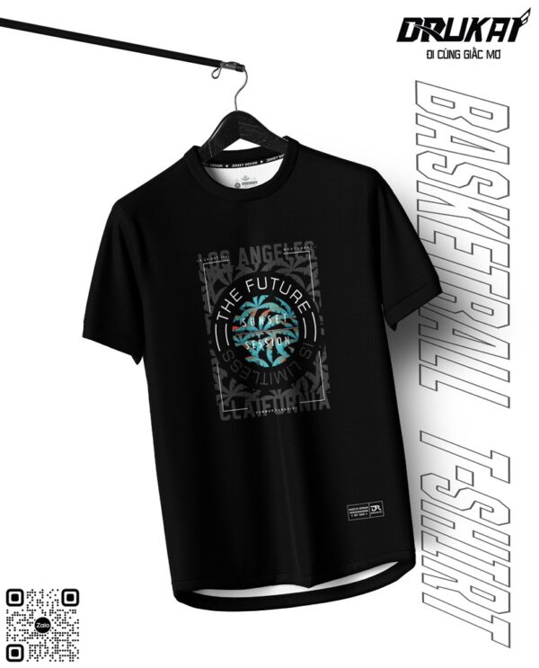 Áo Thun DruKai Basketball T-Shirt Màu Đen – Họa Tiết Cây Dừa Nổi Bật