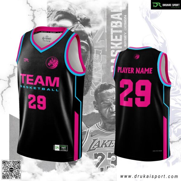 Áo Bóng Rổ Nam Màu Đen Hồng Neon - Mẫu 139