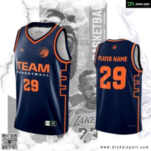 Áo Bóng Rổ Xanh Navy Điểm Cam - Mẫu 140