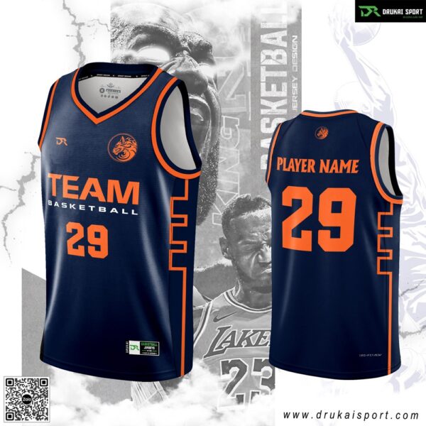 Áo Bóng Rổ Xanh Navy Điểm Cam - Mẫu 140