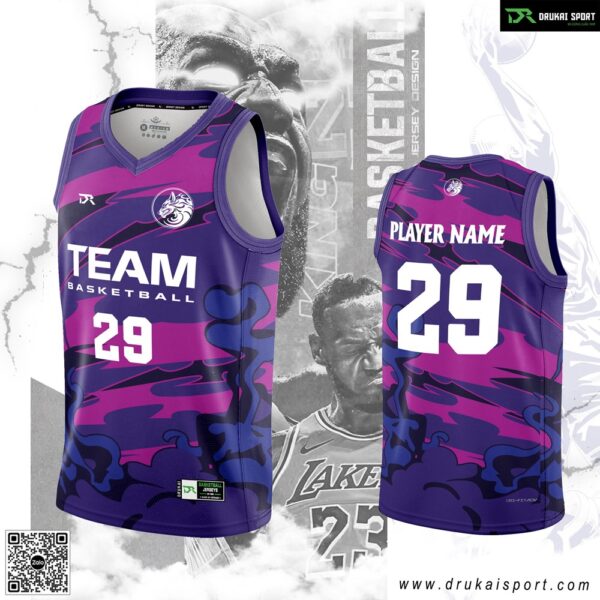 Áo Bóng Rổ Màu Tím Camo Gradient – Mẫu 142