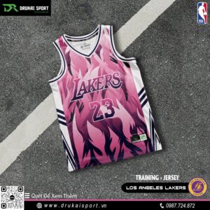 Áo training jersey Los Angeles Lakers màu hồng tím họa tiết lửa