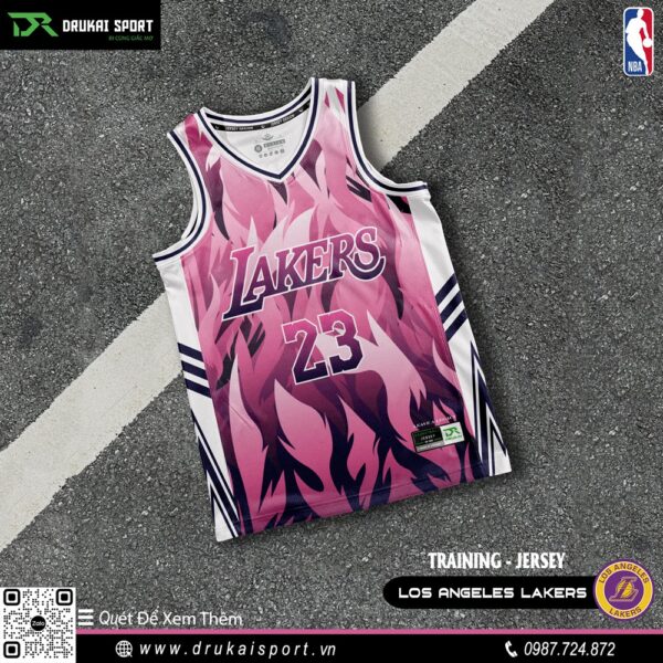 Áo training jersey Los Angeles Lakers màu hồng tím họa tiết lửa