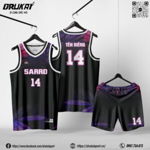Áo bóng rổ Sarro thiết kế màu đen phối tím hồng – Mẫu 187