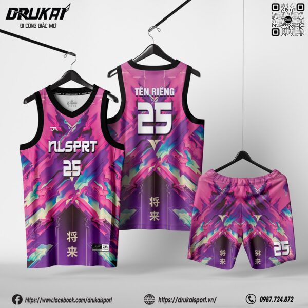 Bộ quần áo thể thao màu tím hồng xanh neon - Mẫu 189