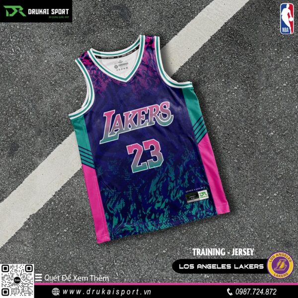 Áo Bóng Rổ Lakers Training Jersey – Xanh Tím Retro Cá Tính