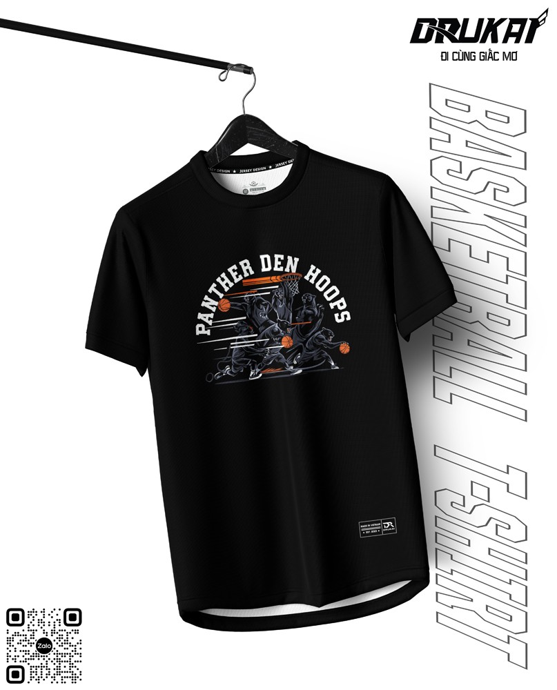 Áo thun Basketball T-shirt màu đen thiết kế hình hổ bóng rổ phong cách thể thao