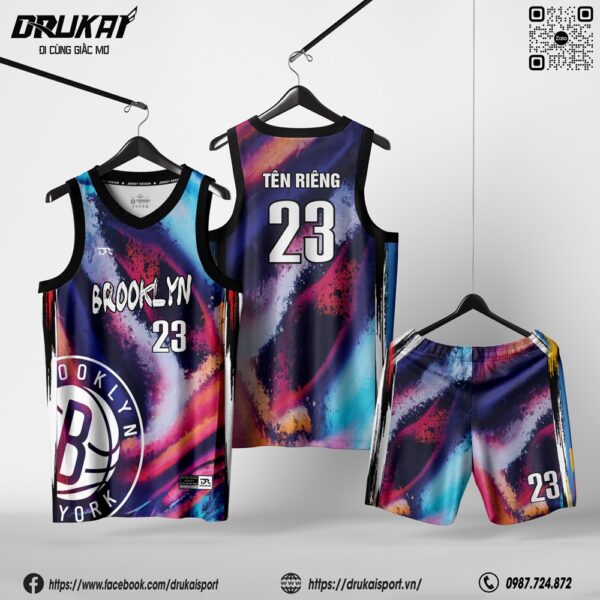 Bộ đồ bóng rổ nghệ thuật Galaxy Đen Xanh Dương Tím Hồng Vàng - Mẫu 200