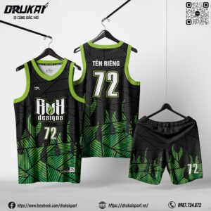 Bộ Đồ Bóng Rổ Đen Lá Xanh - Mẫu 201