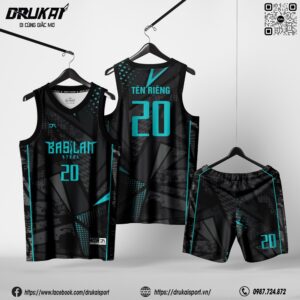 Bộ Quần Áo Bóng Rổ Đen Xanh Neon – Custom Jersey Mẫu 210