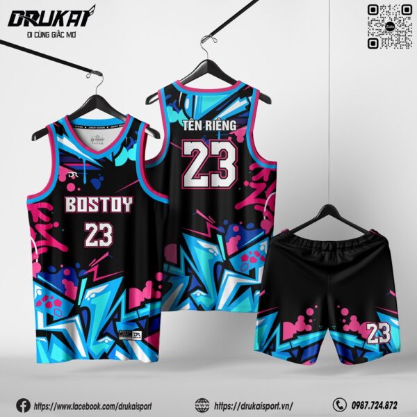 Áo Bóng Rổ Custom Đen Graffiti Neon – Mã 217