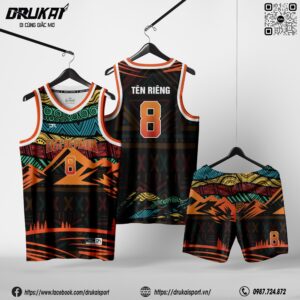 Áo Bóng Rổ Màu Đen Họa Tiết Tribal Nổi Bật - Mẫu 219
