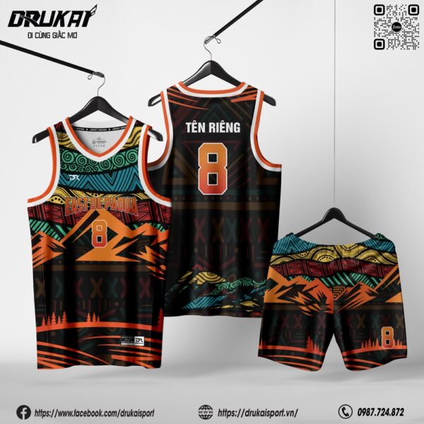 Áo Bóng Rổ Màu Đen Họa Tiết Tribal Nổi Bật - Mẫu 219