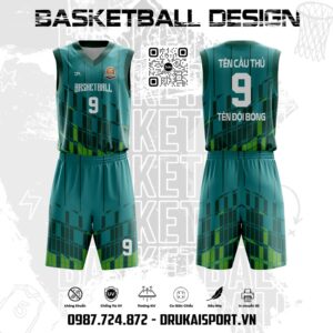 Đồng phục bóng rổ xanh ngọc lam phối navy họa tiết sọc neon - Mẫu 28