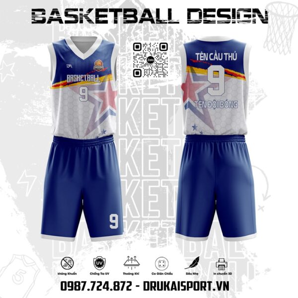 Áo Bóng Rổ Trắng Xanh Navy - Mẫu 34 Năng Động Cá Tính