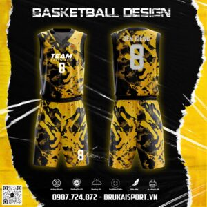 Đồng phục bóng rổ nam vàng đen camo 3D – Mẫu 64