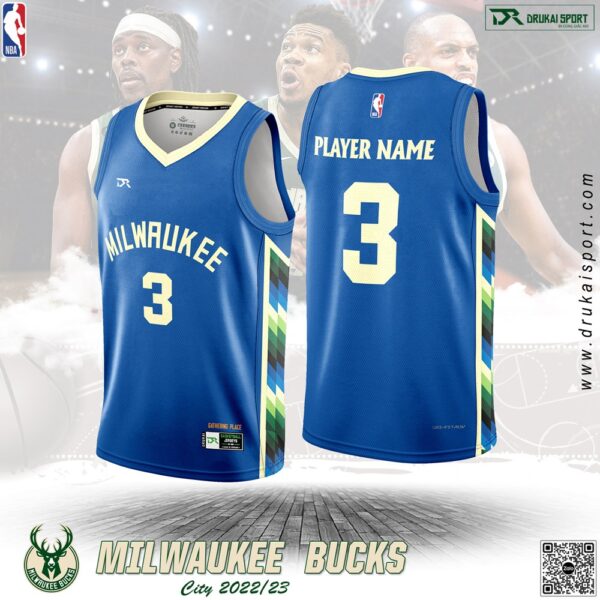 Áo Bóng Rổ Milwaukee Bucks City Edition 2022/23 Màu Xanh Dương