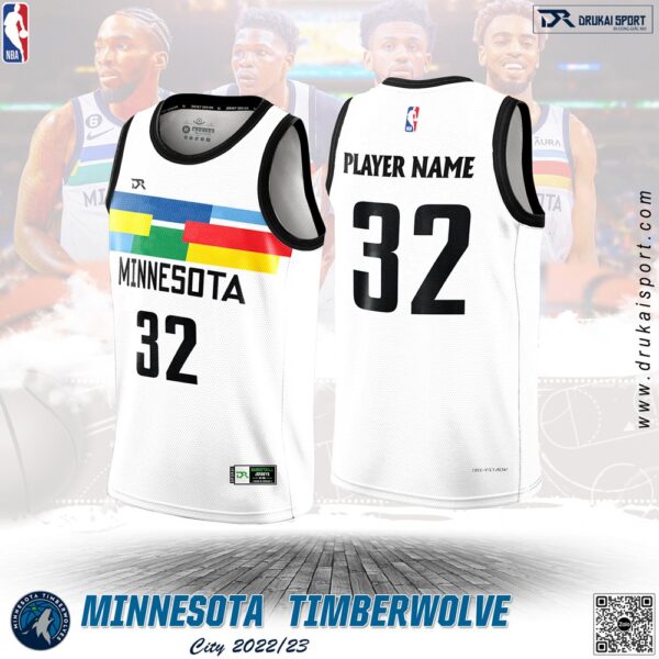 Áo Đấu Minnesota Timberwolves City Edition 2022/23 Trắng - Đa Màu Cá Tính