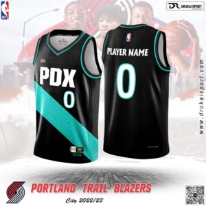 Áo Đấu Portland Trail Blazers City Edition 2022/23 - Màu Đen Cyan Cá Tính