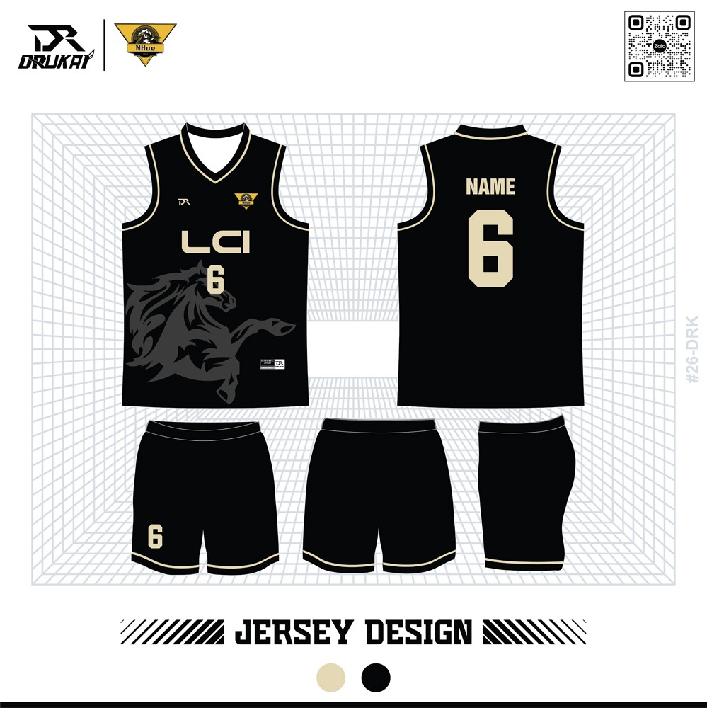 Jersey Đen Ngựa Chiến với họa tiết ngựa xám nổi bật