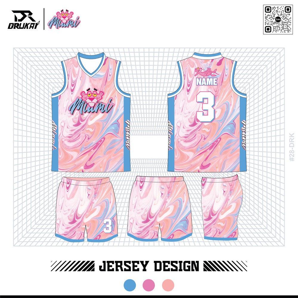 Bộ áo đấu phong cách Miami vibes màu hồng pastel cam đào xanh dương marbling dành cho thể thao hè