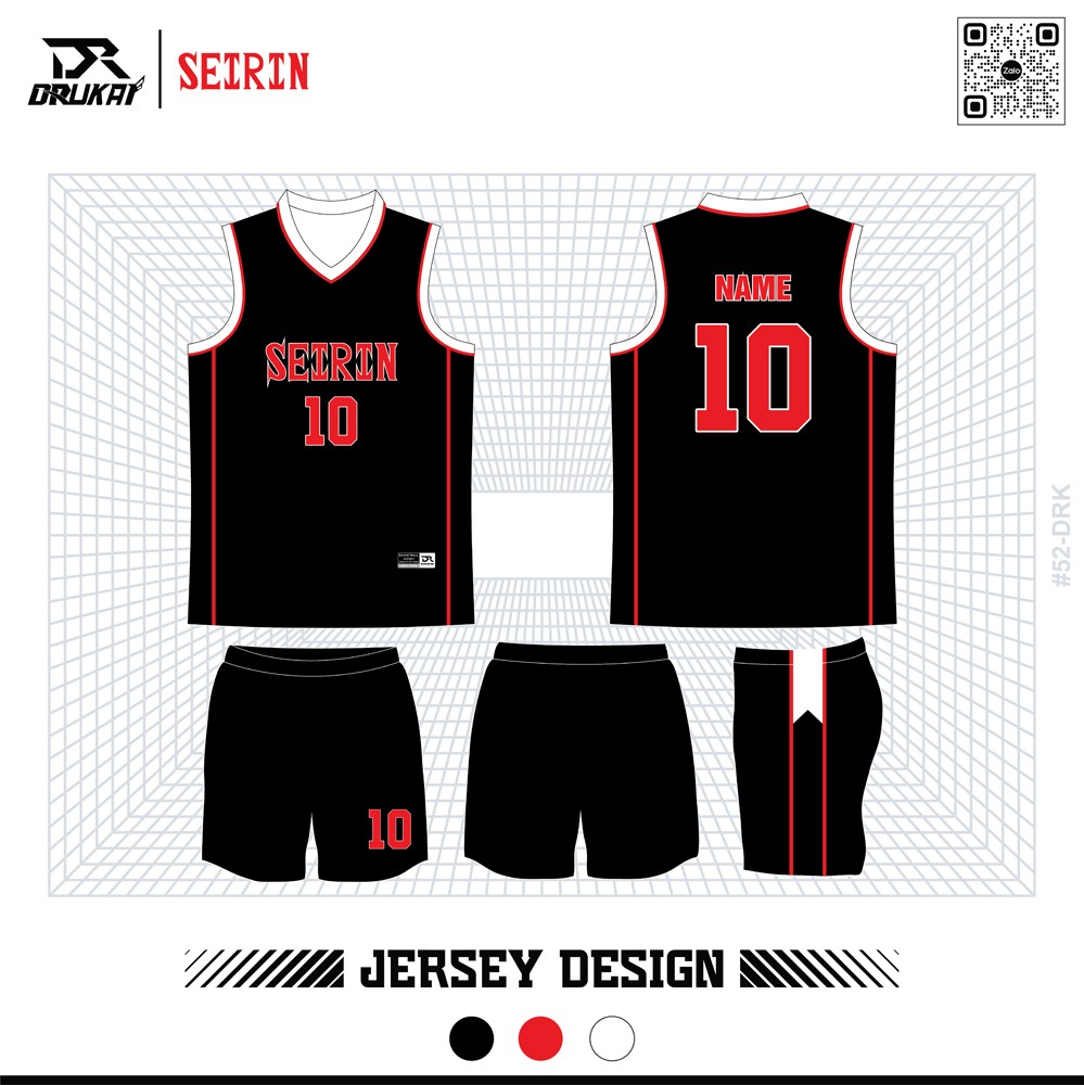 Đồng phục thể thao jersey đen phối đỏ trắng