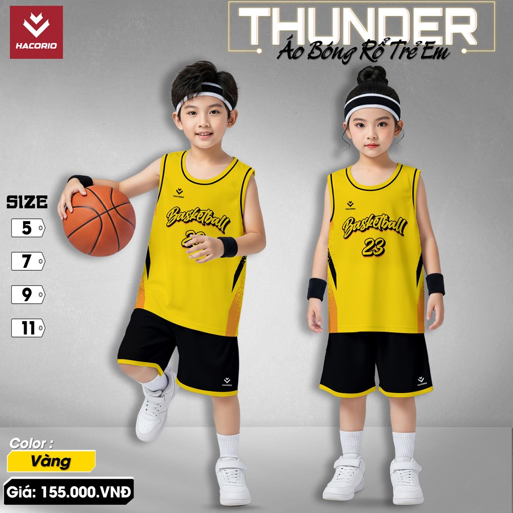 Áo bóng rổ trẻ em Thunder màu vàng đậm phối đen