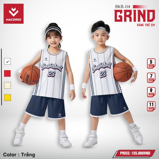 Bộ đồ thể thao trẻ em HACORIO BKB-04 màu kem sọc đen & quần xanh navy - Ảnh 3