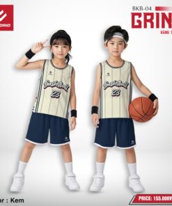 Bộ đồ thể thao trẻ em HACORIO BKB-04 màu kem sọc đen & quần xanh navy