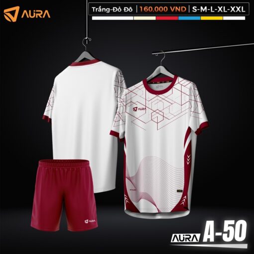 Áo Bóng Đá AURA A-50 Màu Trắng Đỏ Đô – Mạnh Mẽ và Lịch Lãm