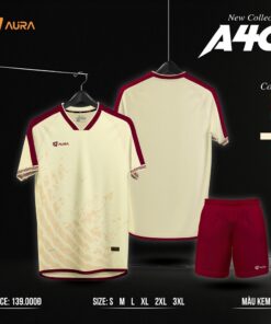 Bộ đồ thể thao AURA A40 màu kem phối đỏ booc-đô – Thoải mái, thời trang và năng động
