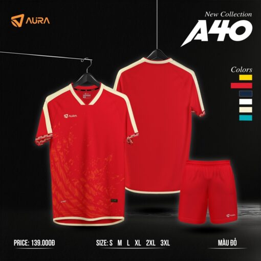 Bộ đồ thể thao AURA A40 màu kem phối đỏ booc-đô – Thoải mái, thời trang và năng động - Ảnh 2