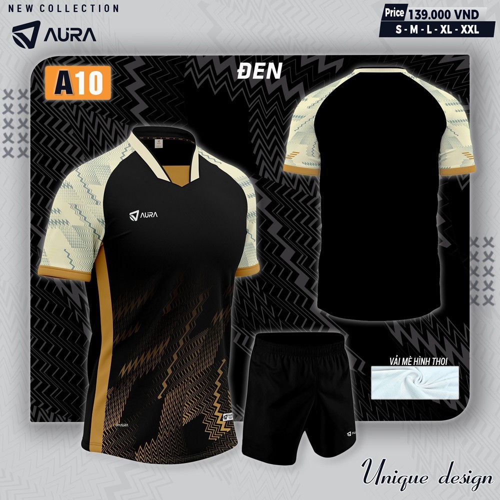 Áo Đá Banh Không Logo Aura A10 Màu Đen