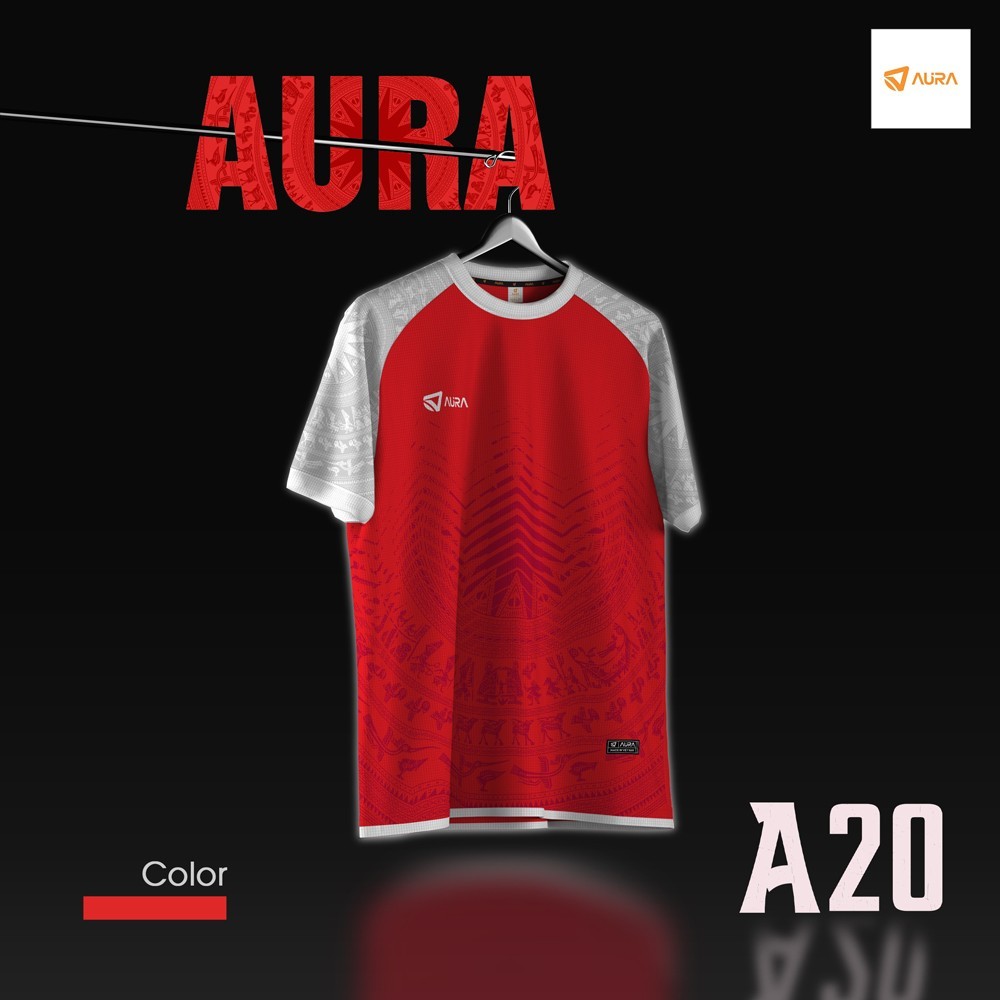 Áo thể thao AURA A20 màu đỏ thiết kế họa tiết Đông Dương