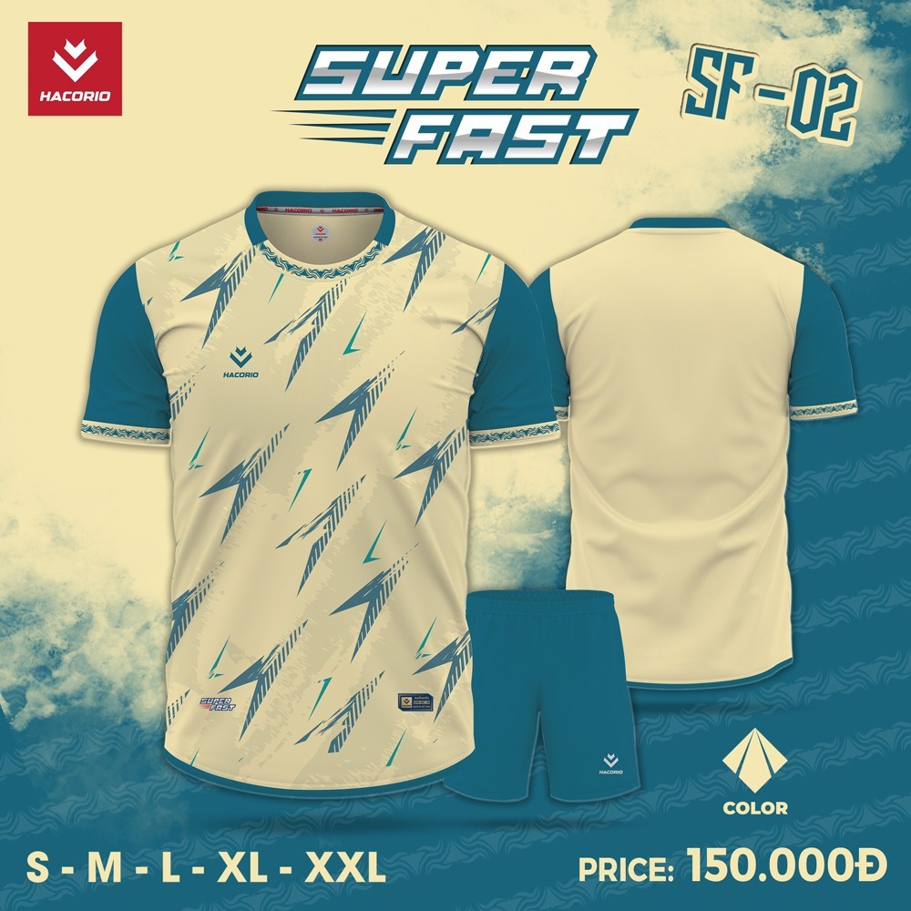 Áo thể thao SUPER FAST - SF-02 màu vàng kem phối xanh cổ vịt hiện đại