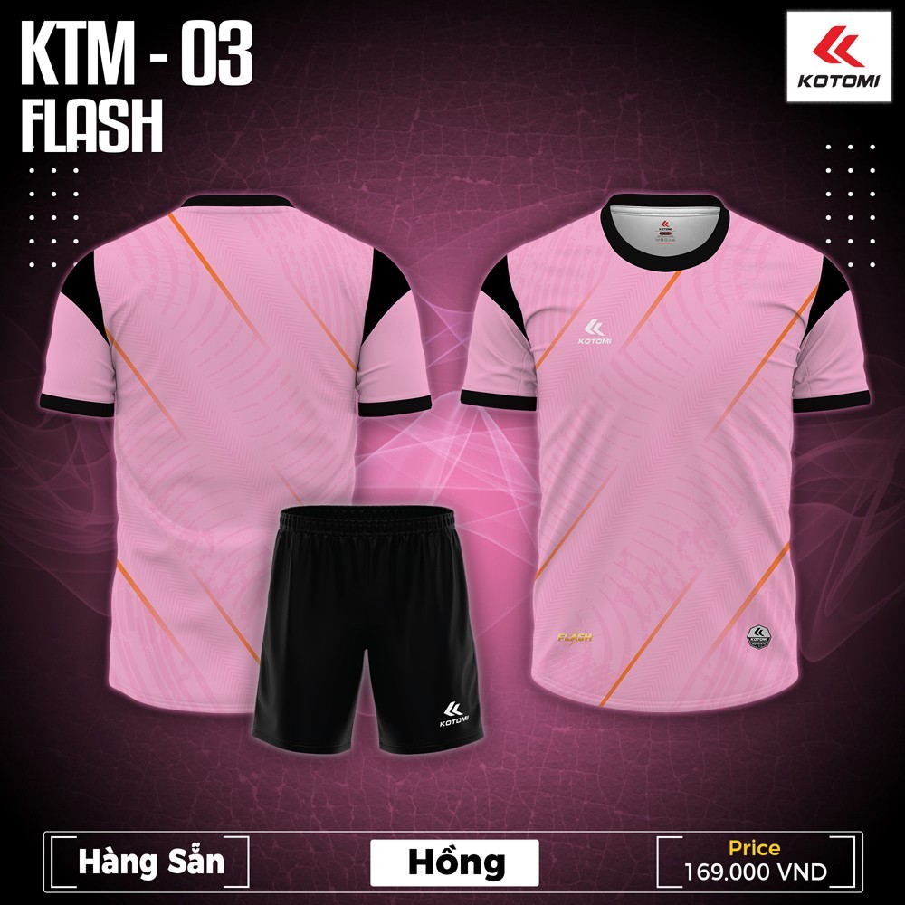 Áo thể thao KTM-03 FLASH màu hồng pastel phối đen với đường sọc cam – thiết kế unisex, chất vải thể thao cao cấp từ thương hiệu Kotomi