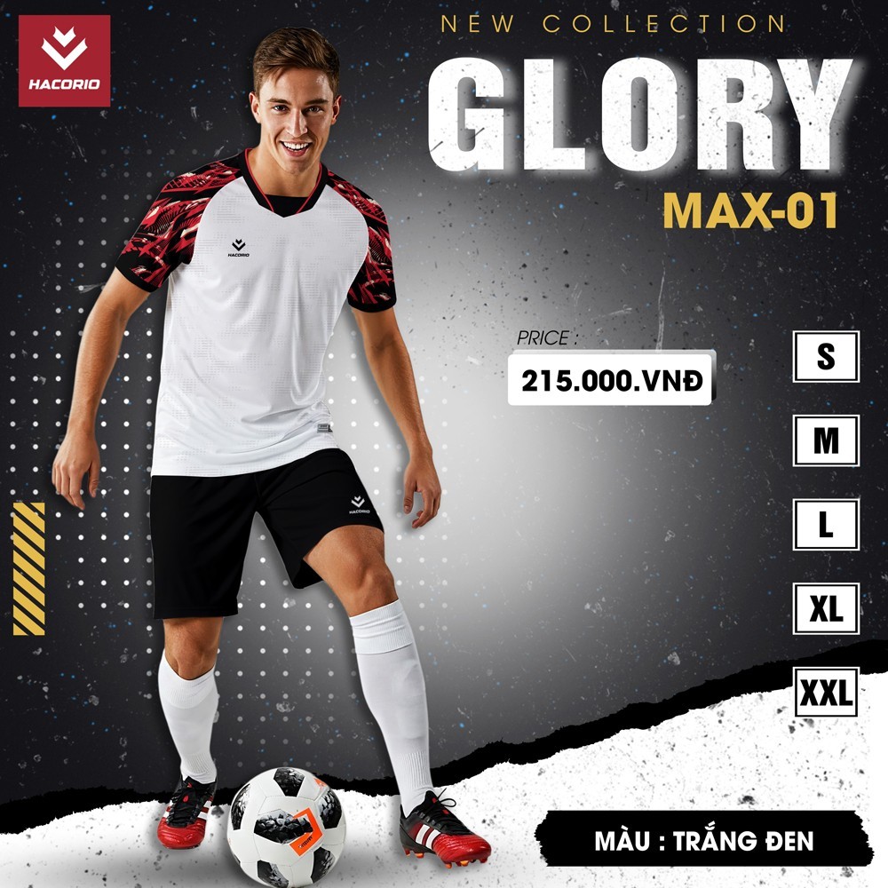 Bộ đồ đá banh HACORIO GLORY MAX-01 màu trắng đen phối đỏ