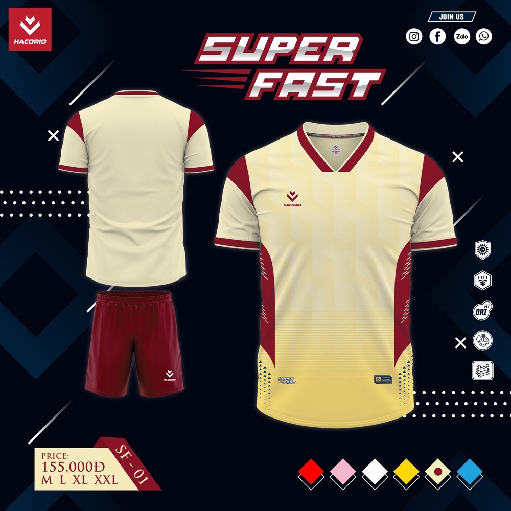 Áo thể thao SUPER FAST – SF 01 tông kem sữa phối đỏ đô của Hacorio