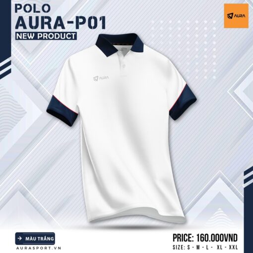 Áo Polo AURA-P01 Màu Trắng Cổ Navy - Lịch Lãm & Thể Thao