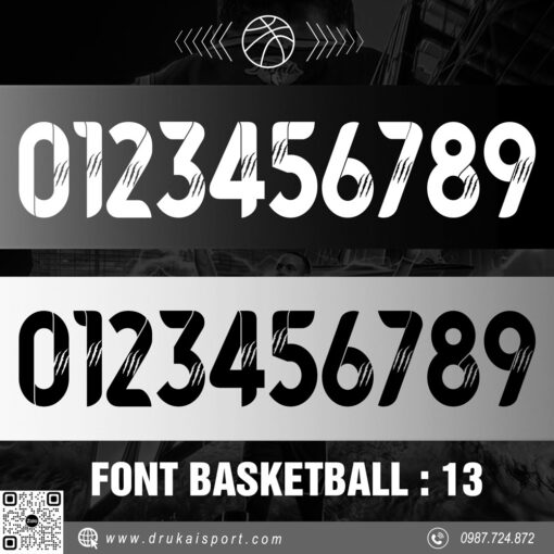Font Số Thể Thao Basketball 13 – Trắng Đen Scratch Cá Tính