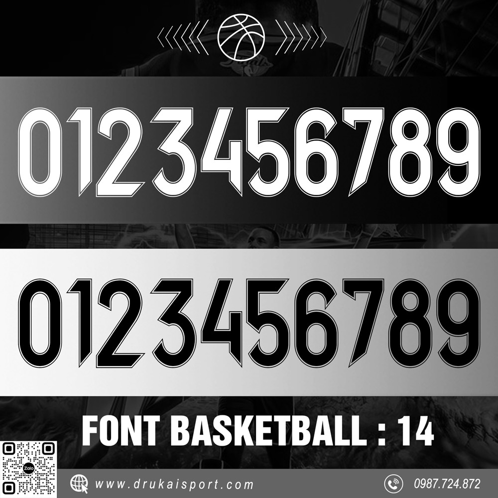 Font số thể thao Basketball 14 đen trắng hiện đại