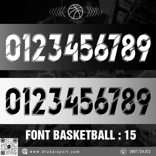 Font số áo thể thao Basketball: 15 - Màu Đen Trắng Xám nổi bật