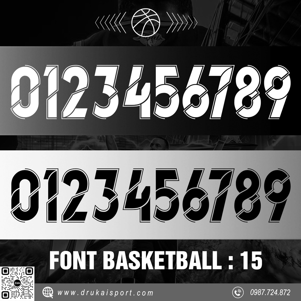 Font Basketball 15 - tone đen trắng xám thể thao, mạnh mẽ