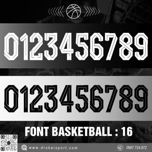 Font Số Bóng Rổ Đen Trắng - Mẫu 16 Mạnh Mẽ Nổi Bật