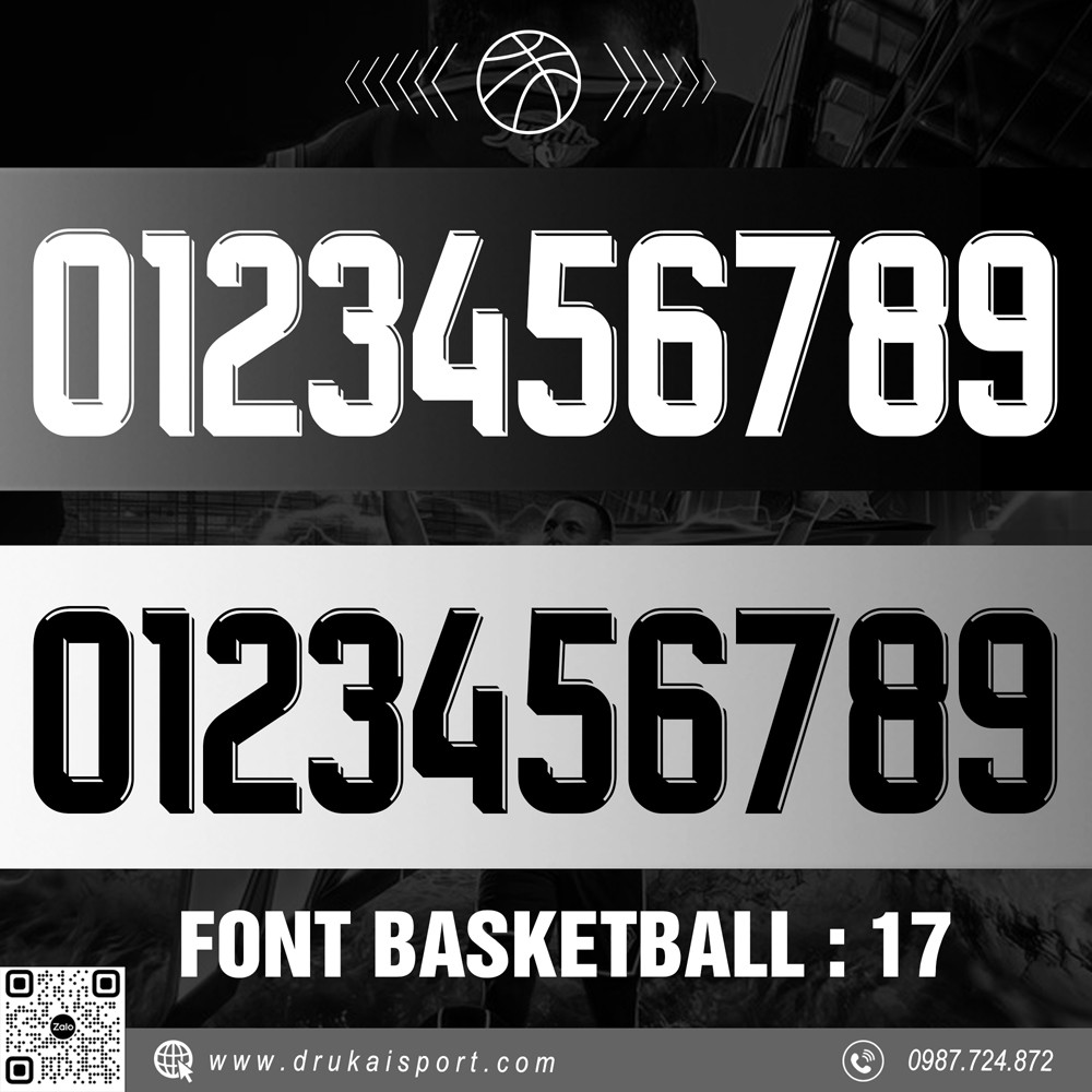 Font bóng rổ số 17 - Thiết kế đen trắng xám chuyên dụng cho thể thao