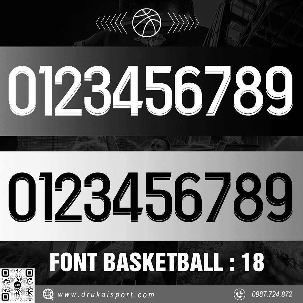 Font chữ Basketball 18 màu trắng đen xám phong cách thể thao mạnh mẽ