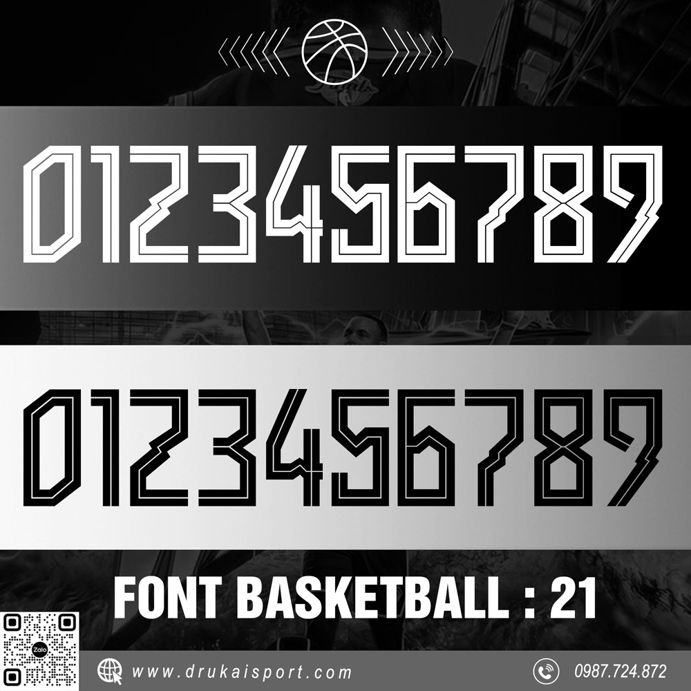 Font số thể thao Basketball 21 tông trắng đen mạnh mẽ