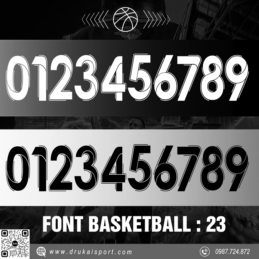 Font Basketball 23 - Thiết kế màu trắng đen xám nổi bật cho đồng phục thể thao